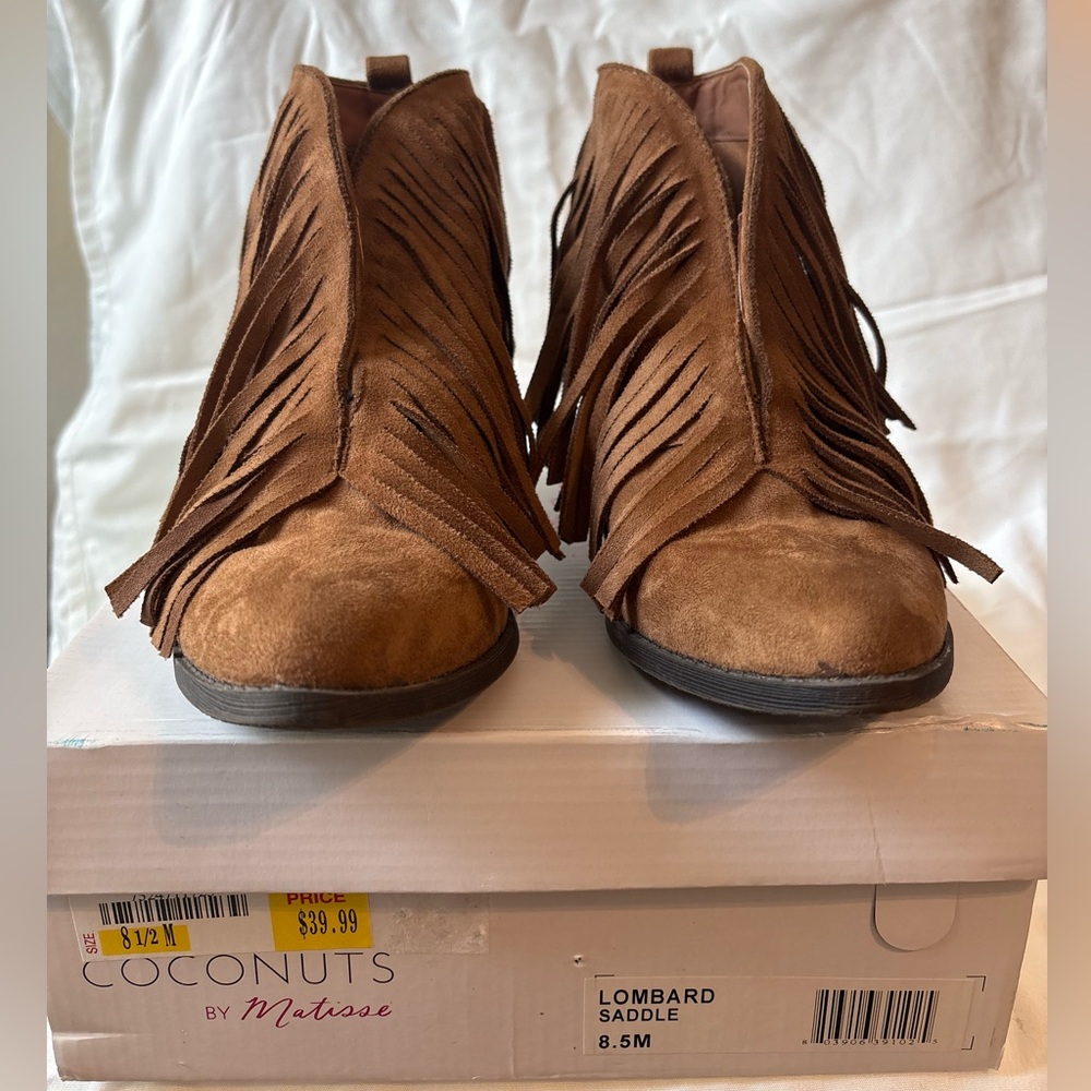 Coconuts by Matisse Saddle Brown Suede Fringe Ankle Booties